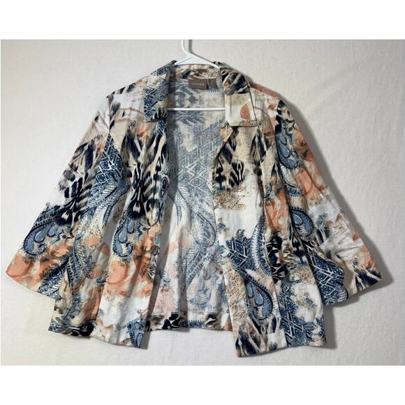 Chico's Open Top Jacket 2 Large Coastal Linen Blend Shacket - Picture 1 of 8